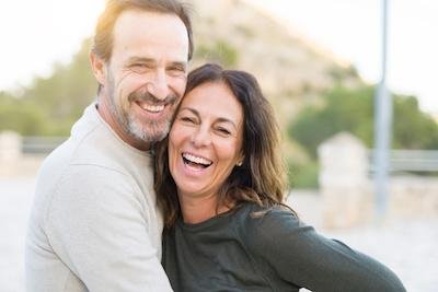 Dark haired middle aged couple smiling, los gatos ca